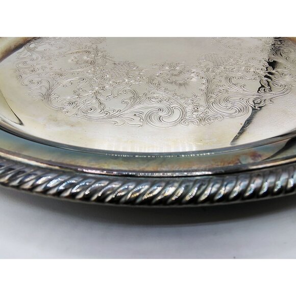 Serving Tray Vintage Castleton Round Plate Etched Patina International Silver Co - Picture 8 of 16